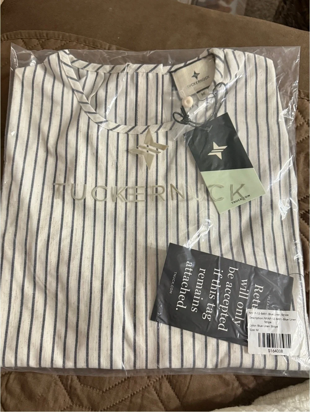 Tuckernuck Blue Linen Stripe Puff Sleeve Edie Top